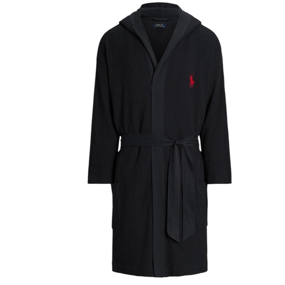 Polo Ralph Lauren Mens Thermal Hooded Robe Black Size L/XL NWT - Picture 2 of 7